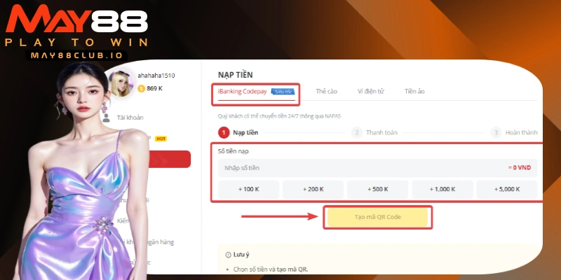 Nhập thông tin theo hướng dẫn lấy mã nạp tiền MAY88